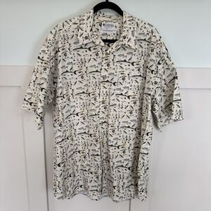 Columbia Button Down Shirt Mens XL Fish Print Short Sleeve Trout Fishing Cotton